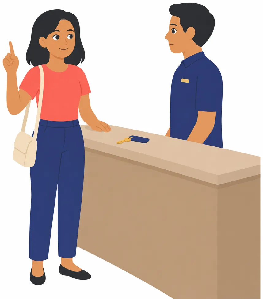 Rina asks Bu Sri across a small shop counter, while Bu Sri turns up empty palms to show there is none left.