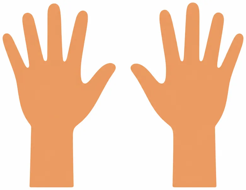 Two open hands held up side by side with all ten fingers spread, counting.