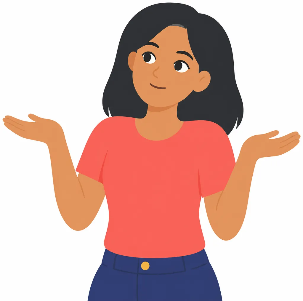 A young woman shrugging with both palms up, head tilted, thinking back over something.