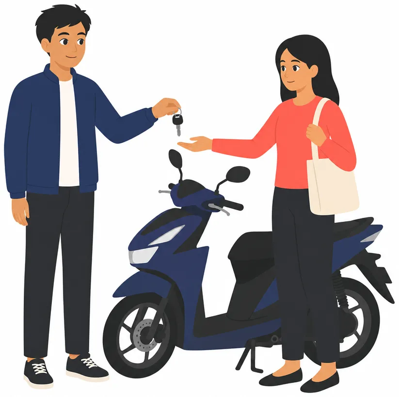 Agreeing the fare with an ojek rider before getting on the bike.